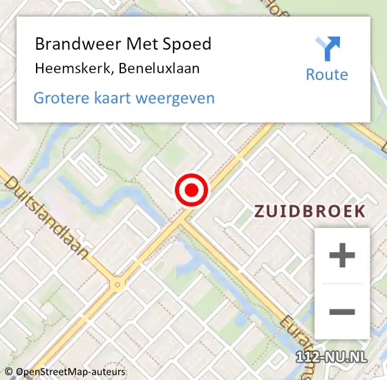 Locatie op kaart van de 112 melding: Brandweer Met Spoed Naar Heemskerk, Beneluxlaan op 19 februari 2024 14:18
