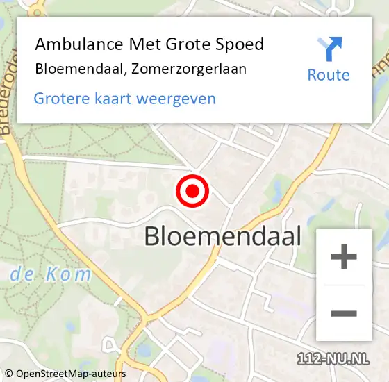 Locatie op kaart van de 112 melding: Ambulance Met Grote Spoed Naar Bloemendaal, Zomerzorgerlaan op 19 februari 2024 14:24