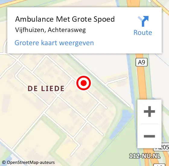 Locatie op kaart van de 112 melding: Ambulance Met Grote Spoed Naar Vijfhuizen, Achterasweg op 19 februari 2024 14:43