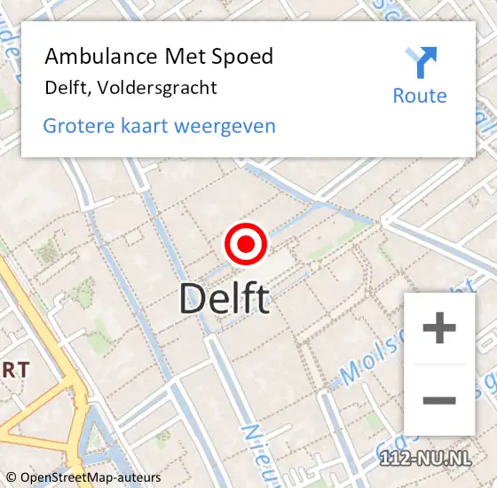 Locatie op kaart van de 112 melding: Ambulance Met Spoed Naar Delft, Voldersgracht op 19 februari 2024 14:50