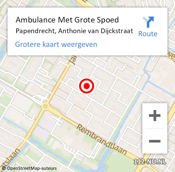 Locatie op kaart van de 112 melding: Ambulance Met Grote Spoed Naar Papendrecht, Anthonie van Dijckstraat op 19 februari 2024 14:59