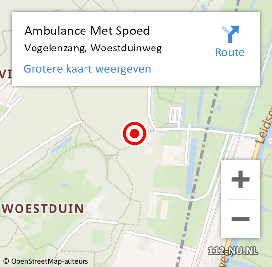 Locatie op kaart van de 112 melding: Ambulance Met Spoed Naar Vogelenzang, Woestduinweg op 19 februari 2024 15:12