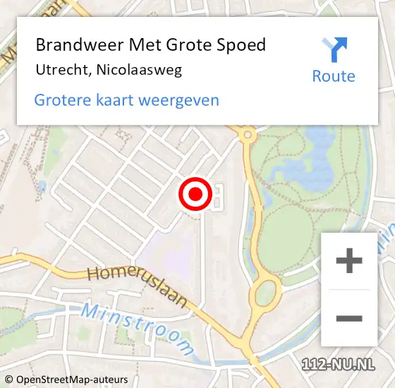 Locatie op kaart van de 112 melding: Brandweer Met Grote Spoed Naar Utrecht, Nicolaasweg op 19 februari 2024 15:49
