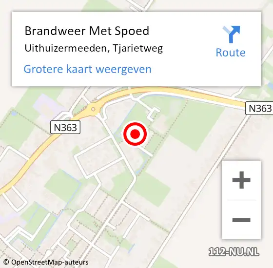 Locatie op kaart van de 112 melding: Brandweer Met Spoed Naar Uithuizermeeden, Tjarietweg op 19 februari 2024 15:50