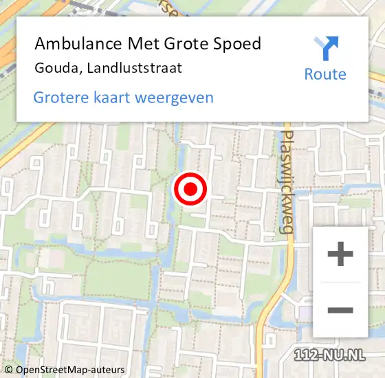 Locatie op kaart van de 112 melding: Ambulance Met Grote Spoed Naar Gouda, Landluststraat op 19 februari 2024 15:57