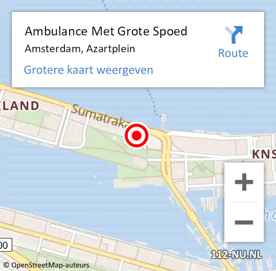 Locatie op kaart van de 112 melding: Ambulance Met Grote Spoed Naar Amsterdam, Azartplein op 19 februari 2024 16:11