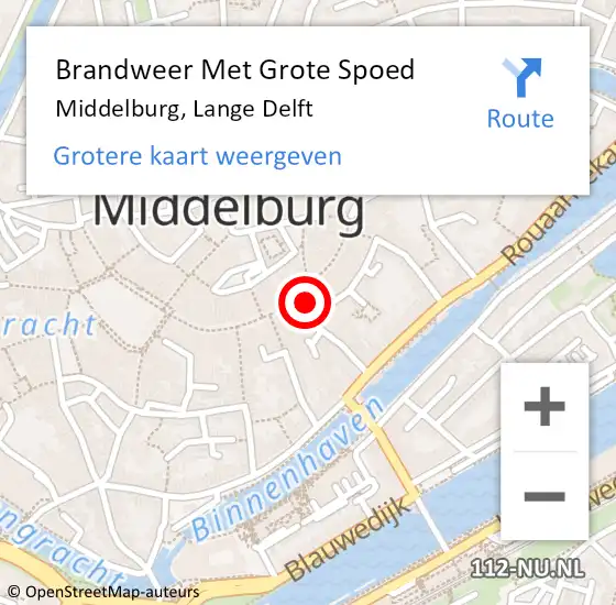 Locatie op kaart van de 112 melding: Brandweer Met Grote Spoed Naar Middelburg, Lange Delft op 19 februari 2024 16:21