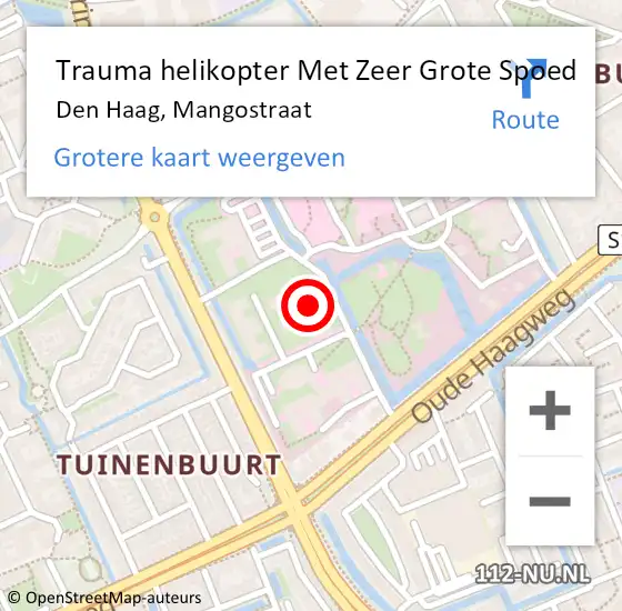 Locatie op kaart van de 112 melding: Trauma helikopter Met Zeer Grote Spoed Naar Den Haag, Mangostraat op 19 februari 2024 16:34