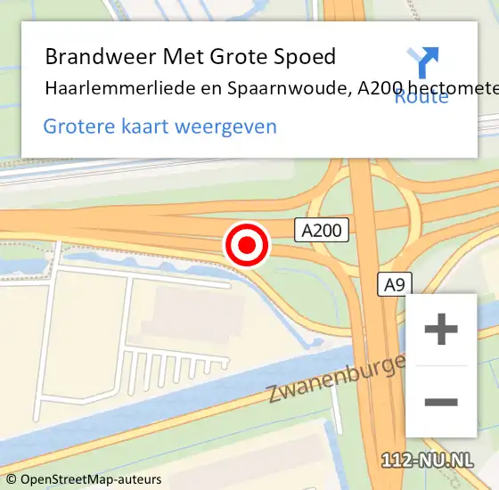 Locatie op kaart van de 112 melding: Brandweer Met Grote Spoed Naar Haarlemmermeer, A200 hectometerpaal: 9,4 op 19 februari 2024 16:42