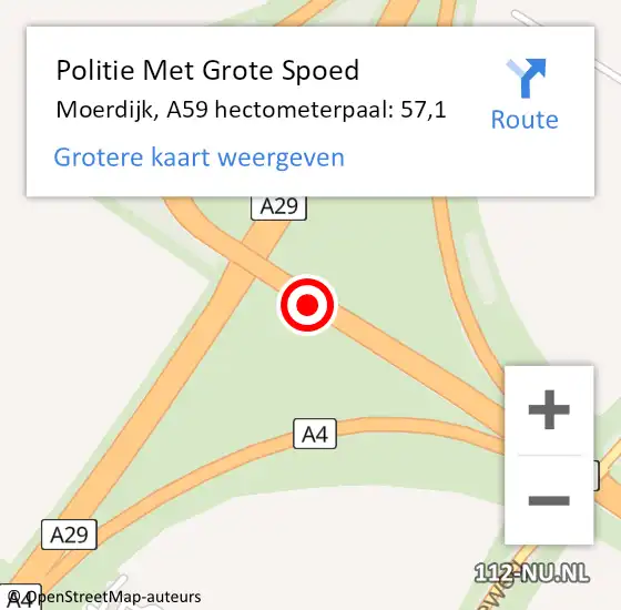 Locatie op kaart van de 112 melding: Politie Met Grote Spoed Naar Moerdijk, A59 hectometerpaal: 57,1 op 19 februari 2024 16:44