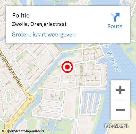 Locatie op kaart van de 112 melding: Politie Zwolle, Oranjeriestraat op 19 februari 2024 16:57