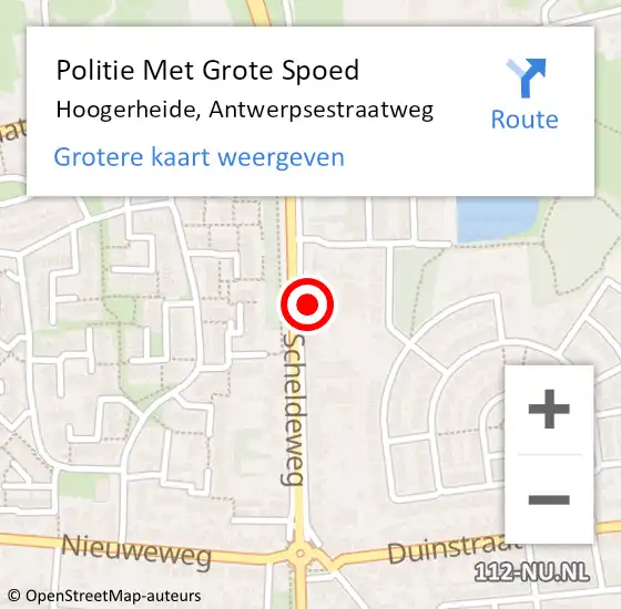 Locatie op kaart van de 112 melding: Politie Met Grote Spoed Naar Hoogerheide, Antwerpsestraatweg op 19 februari 2024 17:15