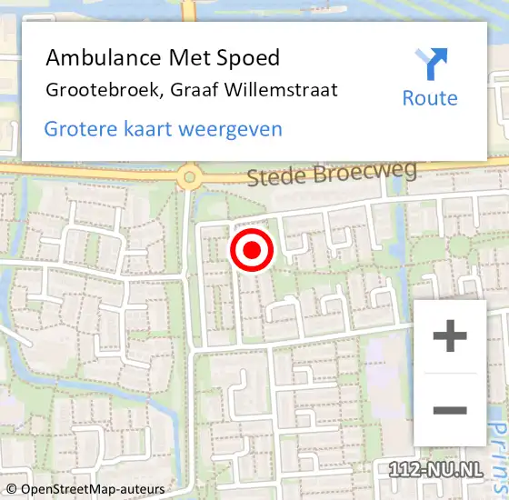 Locatie op kaart van de 112 melding: Ambulance Met Spoed Naar Grootebroek, Graaf Willemstraat op 19 februari 2024 17:23