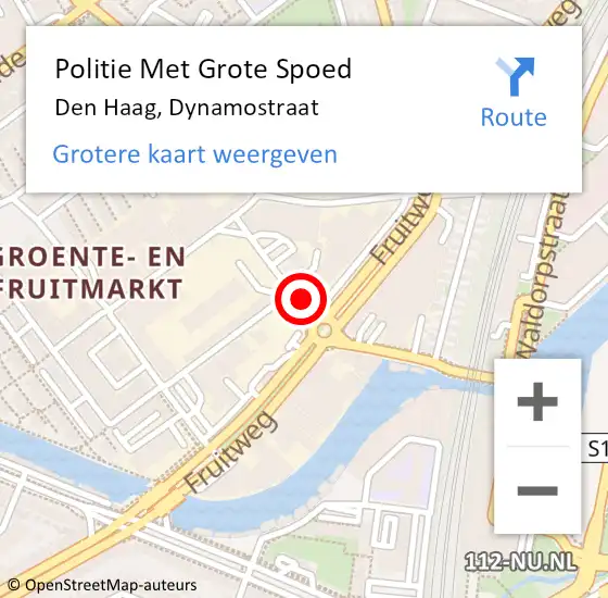 Locatie op kaart van de 112 melding: Politie Met Grote Spoed Naar Den Haag, Dynamostraat op 19 februari 2024 17:29