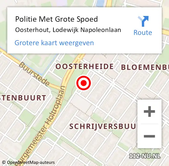 Locatie op kaart van de 112 melding: Politie Met Grote Spoed Naar Oosterhout, Lodewijk Napoleonlaan op 19 februari 2024 17:53