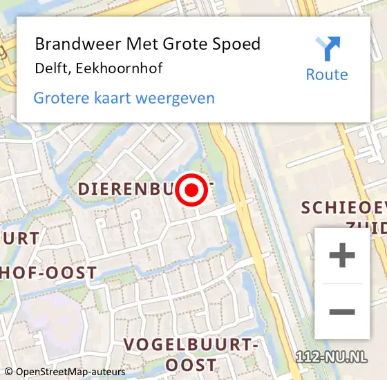 Locatie op kaart van de 112 melding: Brandweer Met Grote Spoed Naar Delft, Eekhoornhof op 19 februari 2024 18:08