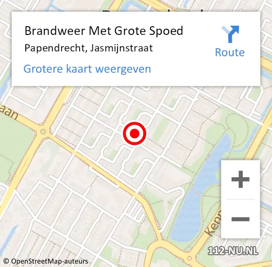 Locatie op kaart van de 112 melding: Brandweer Met Grote Spoed Naar Papendrecht, Jasmijnstraat op 19 februari 2024 18:11