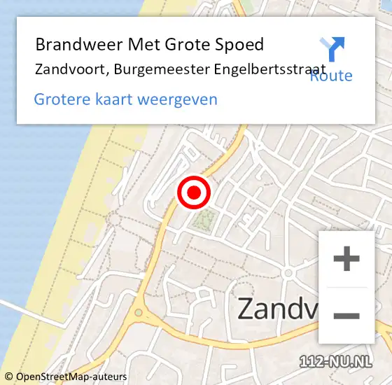 Locatie op kaart van de 112 melding: Brandweer Met Grote Spoed Naar Zandvoort, Burgemeester Engelbertsstraat op 19 februari 2024 18:13