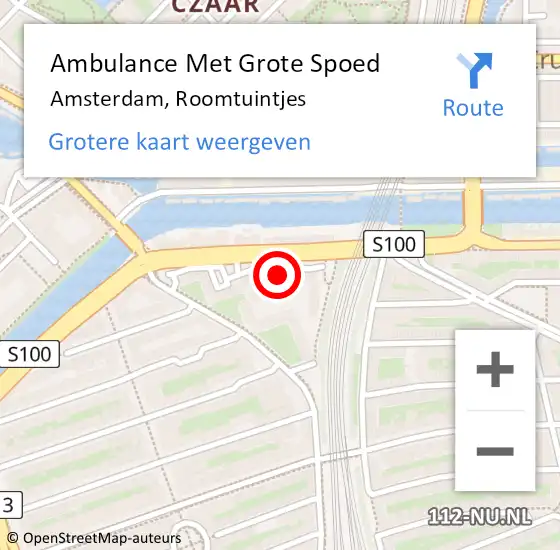 Locatie op kaart van de 112 melding: Ambulance Met Grote Spoed Naar Amsterdam, Roomtuintjes op 19 februari 2024 18:37