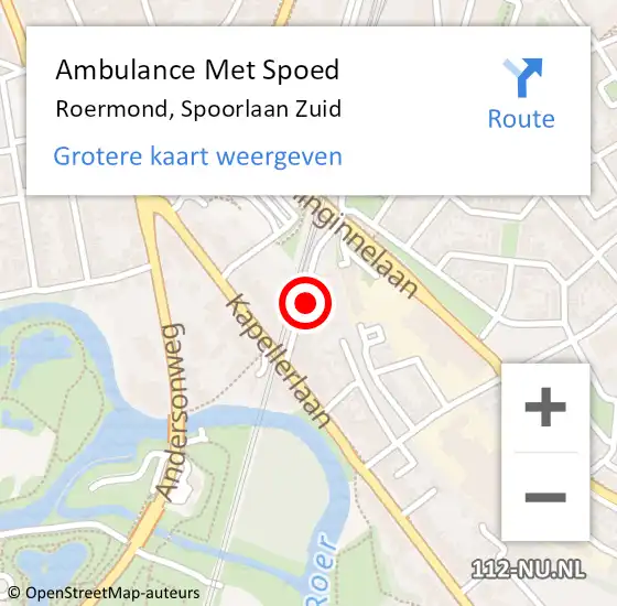 Locatie op kaart van de 112 melding: Ambulance Met Spoed Naar Roermond, Spoorlaan Zuid op 19 februari 2024 19:02