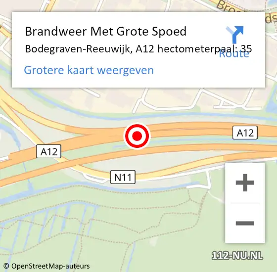Locatie op kaart van de 112 melding: Brandweer Met Grote Spoed Naar Bodegraven-Reeuwijk, A12 hectometerpaal: 35 op 19 februari 2024 19:59