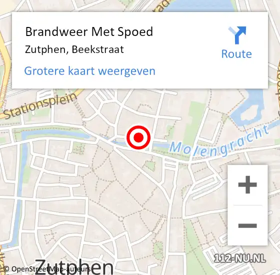 Locatie op kaart van de 112 melding: Brandweer Met Spoed Naar Zutphen, Beekstraat op 19 februari 2024 20:16