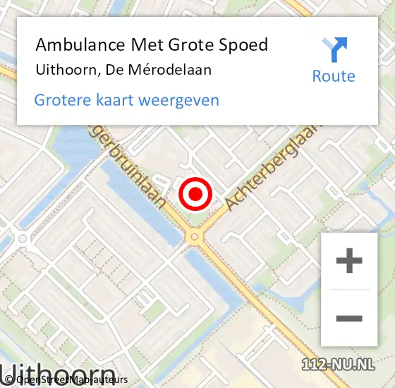 Locatie op kaart van de 112 melding: Ambulance Met Grote Spoed Naar Uithoorn, De Mérodelaan op 19 februari 2024 20:19