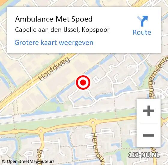 Locatie op kaart van de 112 melding: Ambulance Met Spoed Naar Capelle aan den IJssel, Kopspoor op 19 februari 2024 20:19