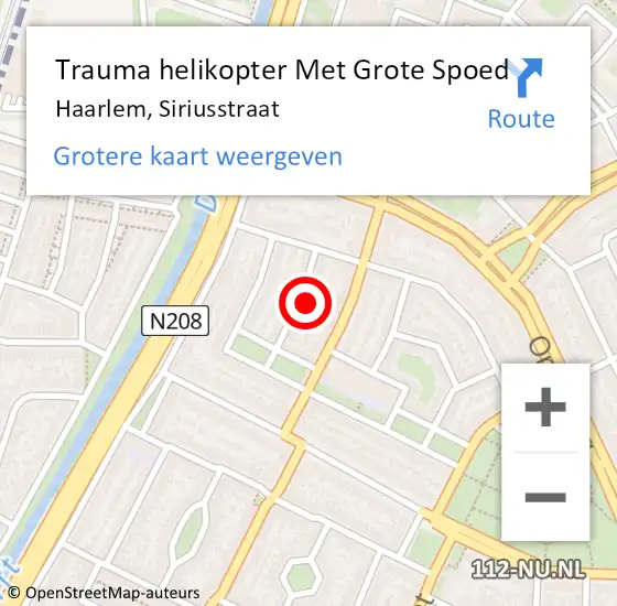 Locatie op kaart van de 112 melding: Trauma helikopter Met Grote Spoed Naar Haarlem, Siriusstraat op 19 februari 2024 20:28