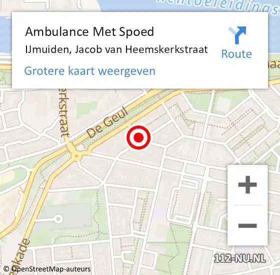 Locatie op kaart van de 112 melding: Ambulance Met Spoed Naar IJmuiden, Jacob van Heemskerkstraat op 19 februari 2024 20:34