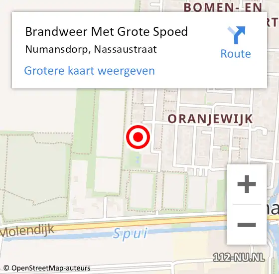 Locatie op kaart van de 112 melding: Brandweer Met Grote Spoed Naar Numansdorp, Nassaustraat op 19 februari 2024 20:50