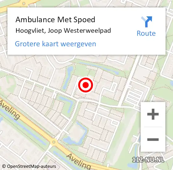 Locatie op kaart van de 112 melding: Ambulance Met Spoed Naar Hoogvliet, Joop Westerweelpad op 19 februari 2024 21:17