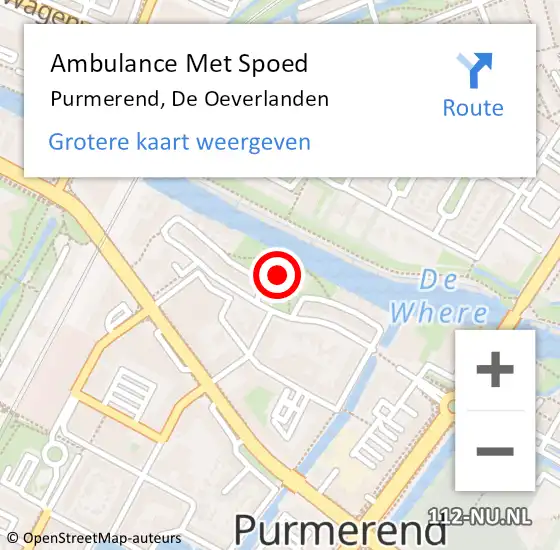 Locatie op kaart van de 112 melding: Ambulance Met Spoed Naar Purmerend, De Oeverlanden op 19 februari 2024 21:26