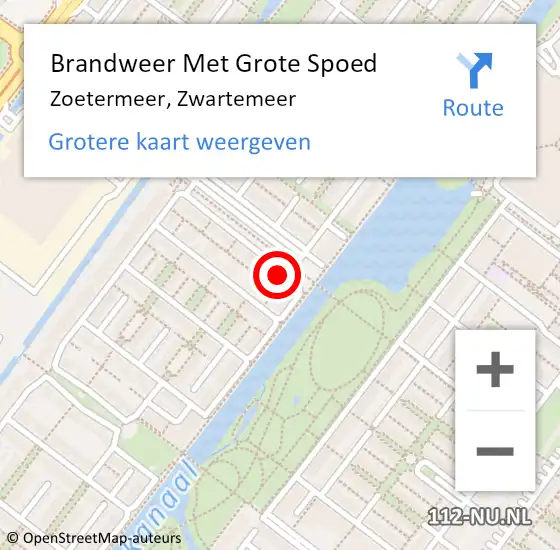 Locatie op kaart van de 112 melding: Brandweer Met Grote Spoed Naar Zoetermeer, Zwartemeer op 19 februari 2024 21:53