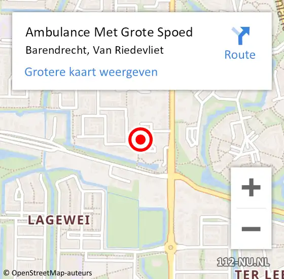 Locatie op kaart van de 112 melding: Ambulance Met Grote Spoed Naar Barendrecht, Van Riedevliet op 19 februari 2024 22:22