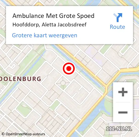 Locatie op kaart van de 112 melding: Ambulance Met Grote Spoed Naar Hoofddorp, Aletta Jacobsdreef op 19 februari 2024 22:27