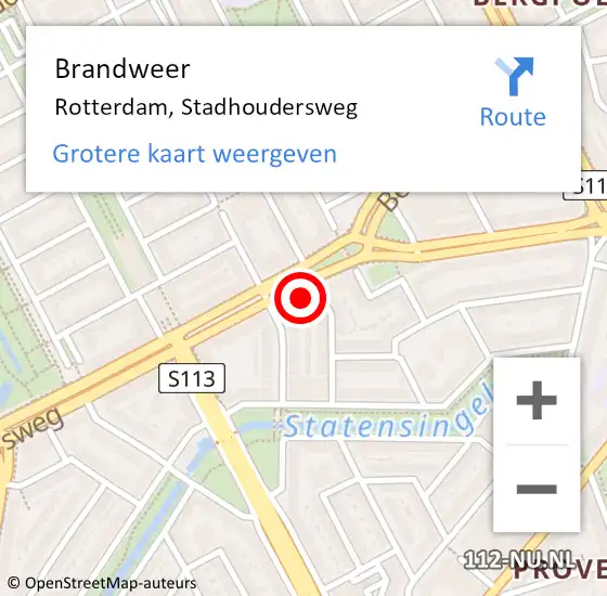 Locatie op kaart van de 112 melding: Brandweer Rotterdam, Stadhoudersweg op 19 februari 2024 22:27