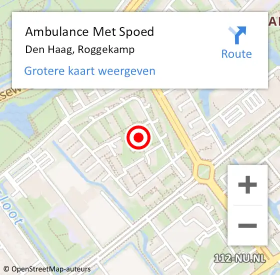 Locatie op kaart van de 112 melding: Ambulance Met Spoed Naar Den Haag, Roggekamp op 19 februari 2024 22:27