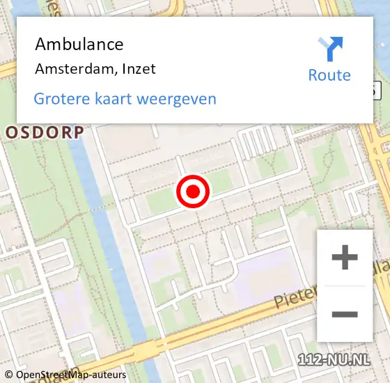 Locatie op kaart van de 112 melding: Ambulance Amsterdam, Inzet op 19 februari 2024 22:33