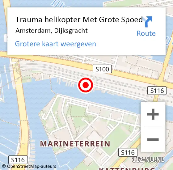 Locatie op kaart van de 112 melding: Trauma helikopter Met Grote Spoed Naar Amsterdam, Dijksgracht op 19 februari 2024 23:35