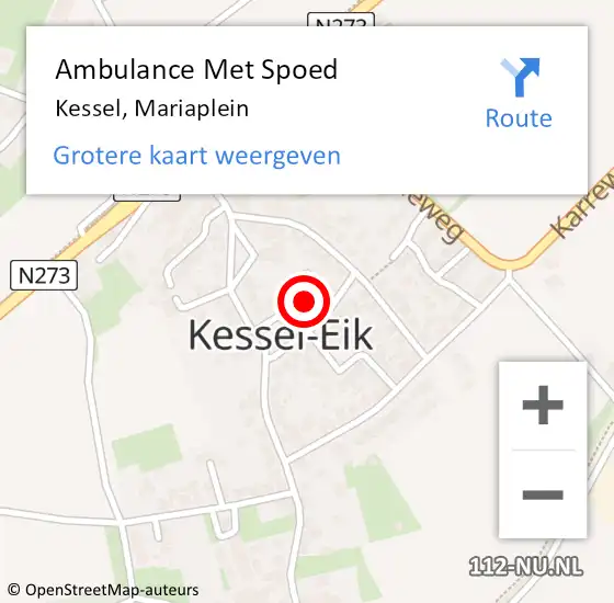 Locatie op kaart van de 112 melding: Ambulance Met Spoed Naar Kessel, Mariaplein op 26 september 2014 13:54