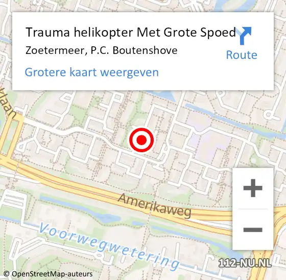 Locatie op kaart van de 112 melding: Trauma helikopter Met Grote Spoed Naar Zoetermeer, P.C. Boutenshove op 20 februari 2024 00:19