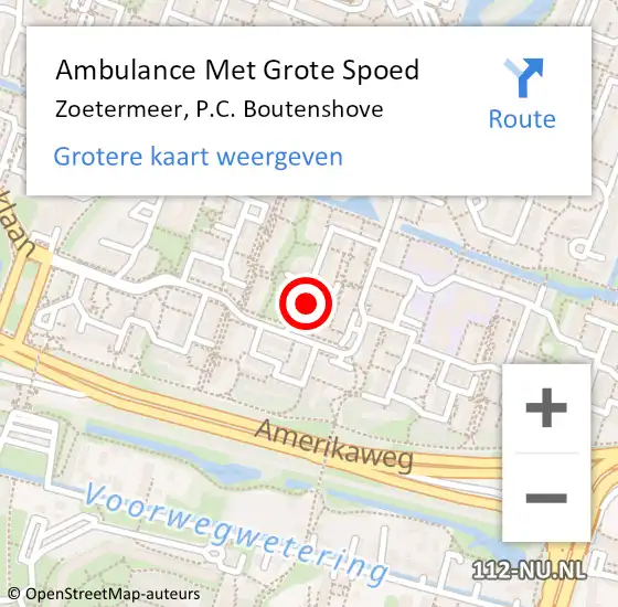 Locatie op kaart van de 112 melding: Ambulance Met Grote Spoed Naar Zoetermeer, P.C. Boutenshove op 20 februari 2024 00:20