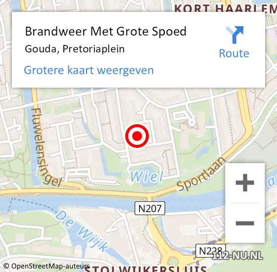 Locatie op kaart van de 112 melding: Brandweer Met Grote Spoed Naar Gouda, Pretoriaplein op 20 februari 2024 01:15