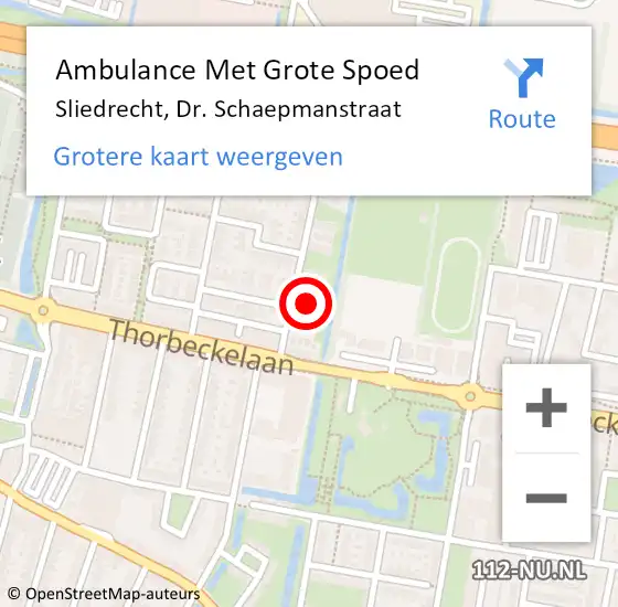 Locatie op kaart van de 112 melding: Ambulance Met Grote Spoed Naar Sliedrecht, Dr. Schaepmanstraat op 20 februari 2024 02:01