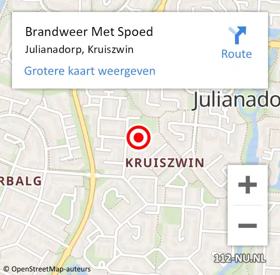 Locatie op kaart van de 112 melding: Brandweer Met Spoed Naar Julianadorp, Kruiszwin op 20 februari 2024 03:00