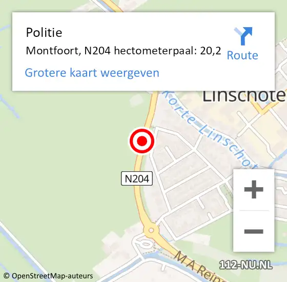 Locatie op kaart van de 112 melding: Politie Montfoort, N204 hectometerpaal: 20,2 op 20 februari 2024 03:59