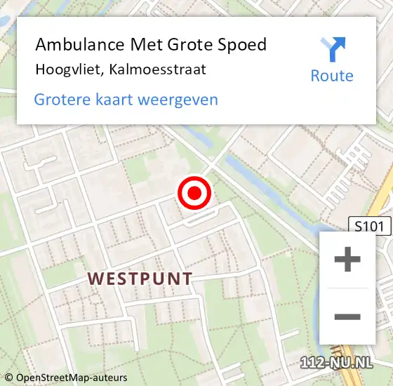 Locatie op kaart van de 112 melding: Ambulance Met Grote Spoed Naar Hoogvliet, Kalmoesstraat op 20 februari 2024 04:57