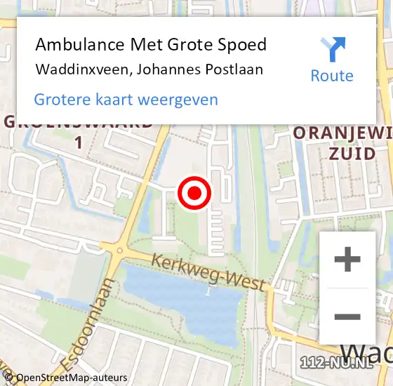 Locatie op kaart van de 112 melding: Ambulance Met Grote Spoed Naar Waddinxveen, Johannes Postlaan op 20 februari 2024 05:04