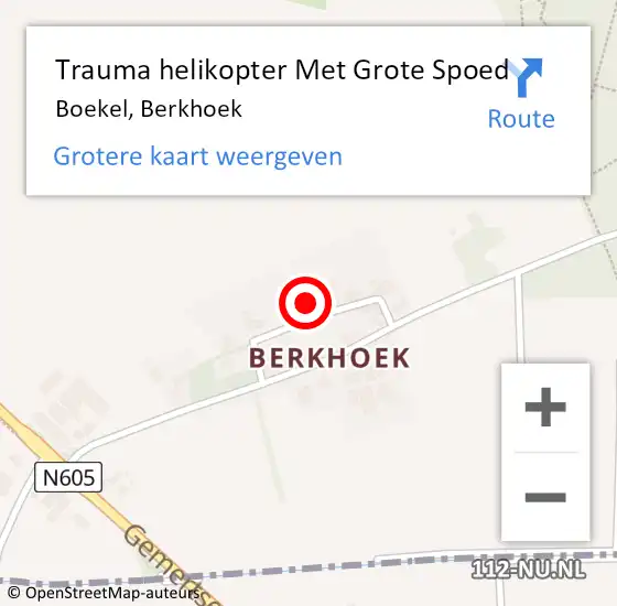 Locatie op kaart van de 112 melding: Trauma helikopter Met Grote Spoed Naar Boekel, Berkhoek op 20 februari 2024 05:43